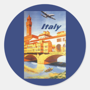 Pegatina Redonda Florencia Italia Puente Ponte Vecchio Vintage Viaj