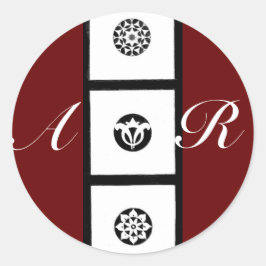 Pegatina Redonda FLORENTINE RENAISSANY ARMONY MONOGRAM, rojo