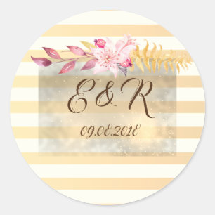 Pegatina Redonda Flores a Rayas Chic Modernas