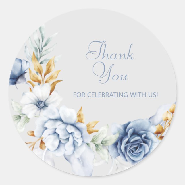 Pegatina Redonda Flores Acuarela Hermosas Agradecimiento (Anverso)