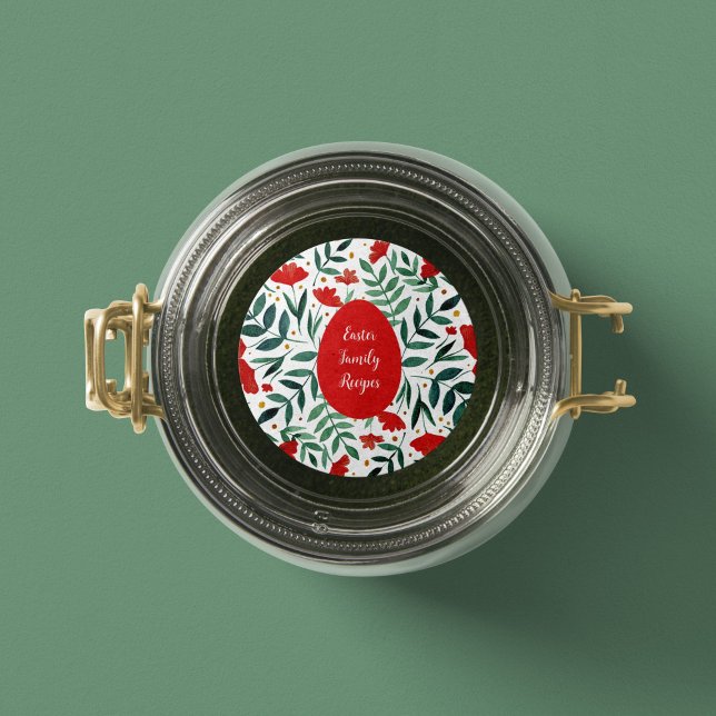 Pegatina Redonda Flores acuarelas de jardín mágico en rojo y verde (Subido por el creador)