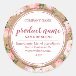 Pegatina Redonda Flores acuarelas en etiquetas de papel kraft