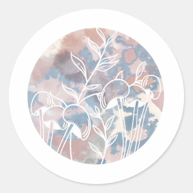 Pegatina Redonda Flores acuáticas blancas (Anverso)