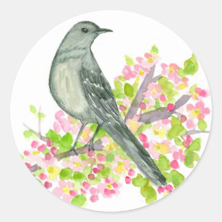 Pegatina Redonda Flores acuáticas de Apple Blossom Songbird