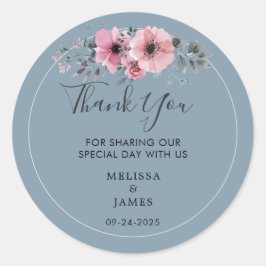 Pegatina Redonda Flores acuáticas rusticas Boda Gracias