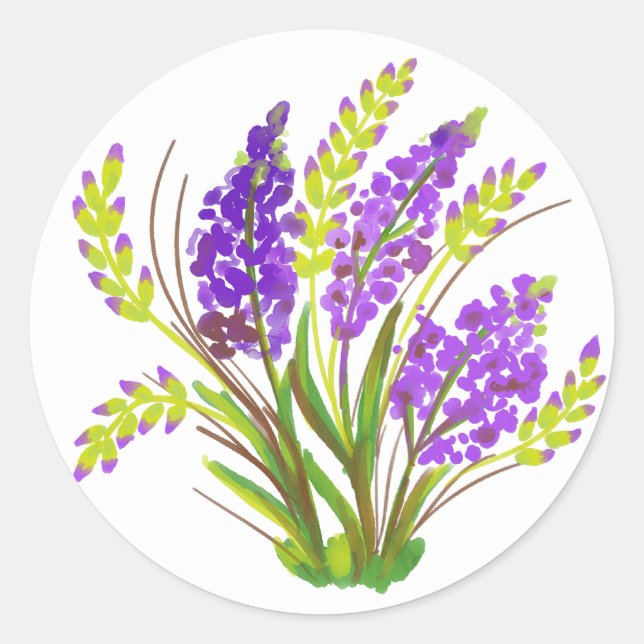 Pegatina Redonda Flores acuáticas violetas de lino violeta púrpura (Anverso)