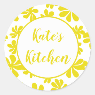 Pegatina Redonda Flores amarillas en bucle con color de fondo perso
