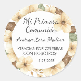 Pegatina Redonda Flores amarillas en la primera comunión española