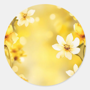 Pegatina Redonda Flores Amarillas Springtime Con Acuarela Suave