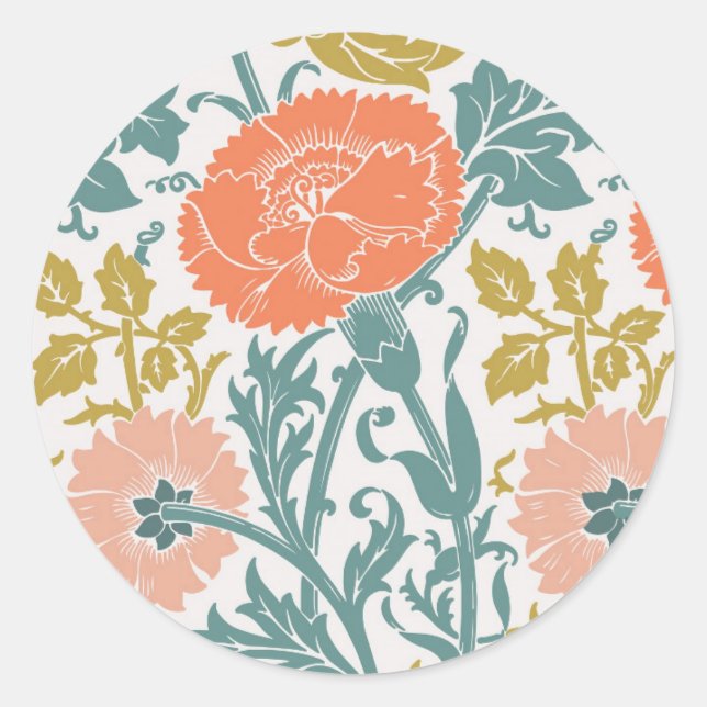 Pegatina Redonda Flores, arte gráfico vintage (Anverso)
