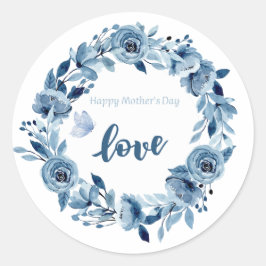 Pegatina Redonda Flores azul turquesa Elegante Amo Clásico Ronda