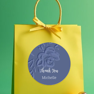 Pegatina Redonda Flores azules artísticas de boho vintage