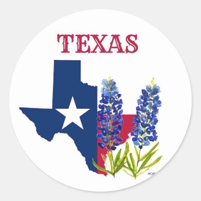 Pegatina Redonda Flores azules de Bluebonnets Texas (Anverso)