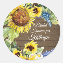 Pegatina Redonda Flores azules de girasol amarillo en ducha de novi