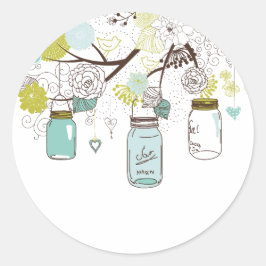 Pegatina Redonda Flores azules Mason Jars Country