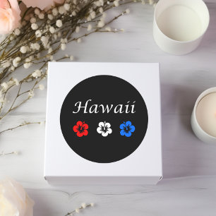 Pegatina Redonda Flores azules rojas de Hawai Aloha Patriótico