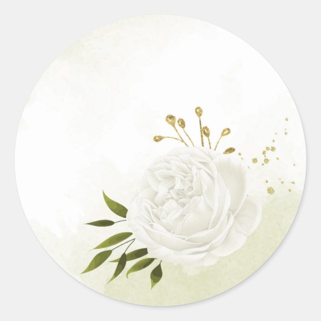 Pegatina Redonda Flores blancas boho hojas verdes botánicas (Anverso)