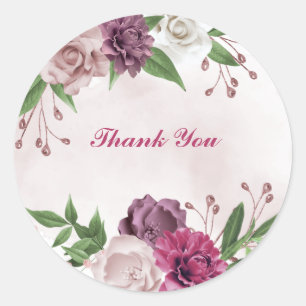 Pegatina Redonda flores blancas de color rosa