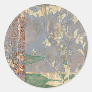 Pegatina Redonda Flores blancas en el fondo de la prensa