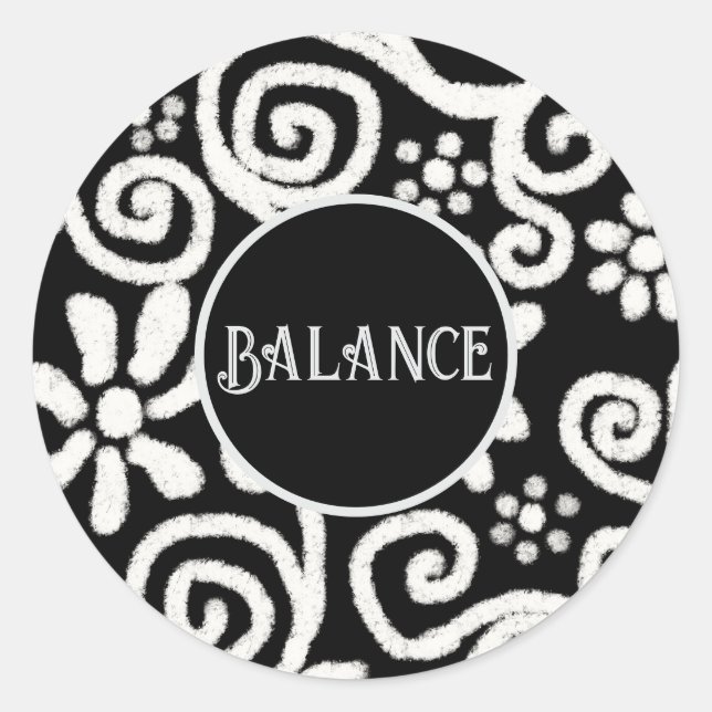 Pegatina Redonda Flores blancas negras y negras personalizadas (Anverso)