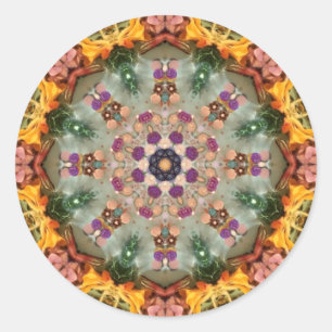 Pegatina Redonda FLORES BLING Yellow Green Pink ~