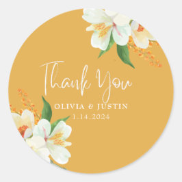 Pegatina Redonda Flores cálidas de primavera floral amarillo Favor 