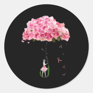 Pegatina Redonda Flores Cinta Cinta Cáncer de Mama Luchadora
