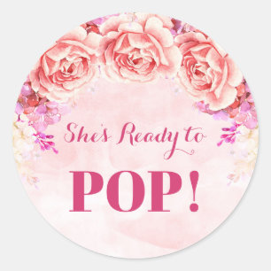 Pegatina Redonda Flores color de agua rosa listas para mostrar etiq