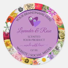 Pegatina Redonda Flores coloridas Corazones de etiquetas de product