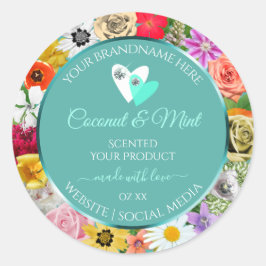 Pegatina Redonda Flores coloridas Marco de etiquetas de productos V
