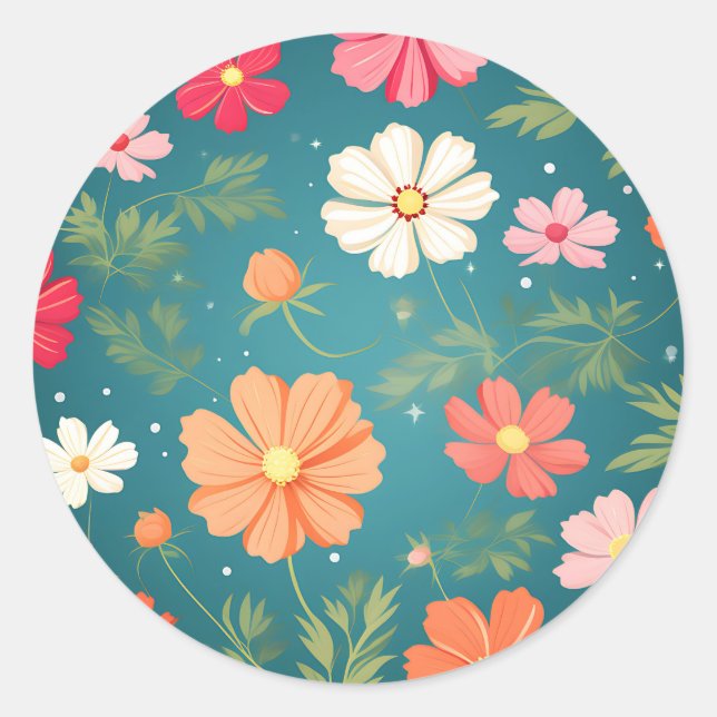 Pegatina Redonda Flores Cosmos Elegantes (Anverso)