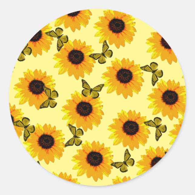 Pegatina Redonda Flores De Aceite Pintadas Y Mariposas, (Anverso)