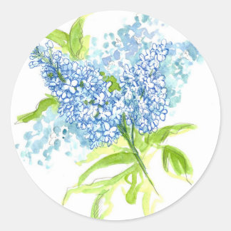 Pegatina Redonda Flores de acuarela Blue Lilac Spring Bouquet