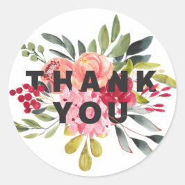 Pegatina Redonda Flores de acuarela clásicas florales gracias