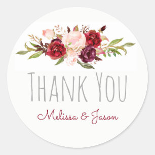 Pegatina Redonda flores de acuarela de boda romántica otoño gracias