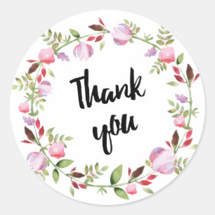 Pegatina Redonda Flores de acuarela de color rojo