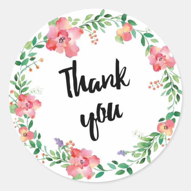 Pegatina Redonda Flores de acuarela de color rojo (Anverso)