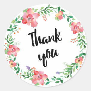 Pegatina Redonda Flores de acuarela de color rojo