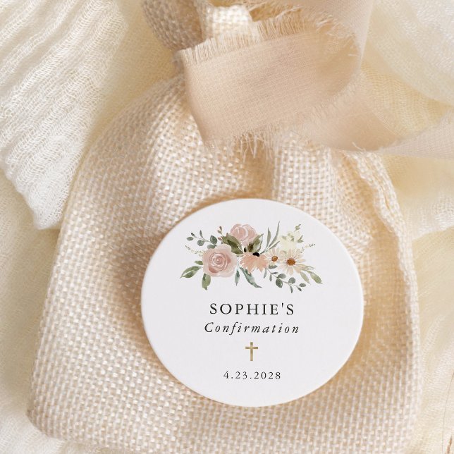 Pegatina Redonda Flores de acuarela neutra simples | Confirmación (Subido por el creador)