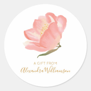 Pegatina Redonda Flores de acuarela rosadas Personalizado Un regalo