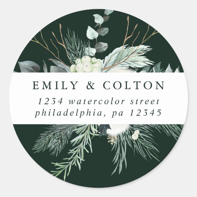 Pegatina Redonda Flores de Algodón y Siempre Verde Elegante Direcci (Anverso)