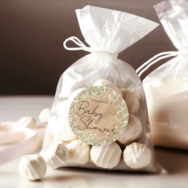 Pegatina Redonda  Flores de Aliento de Bebé Acuarela Boho Baby Show (Subido por el creador)