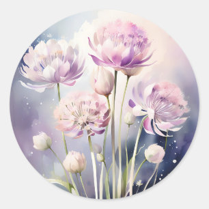 Pegatina Redonda Flores de alio blandas en acuarela pastel