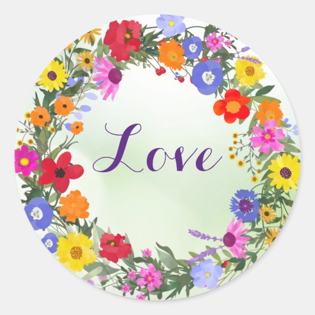 Pegatina Redonda Flores de Amor Stickers (Anverso)