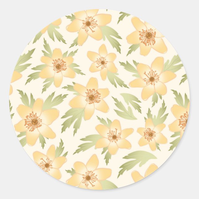 Pegatina Redonda Flores de anémona Naranja salvaje - patrón sin fis (Anverso)