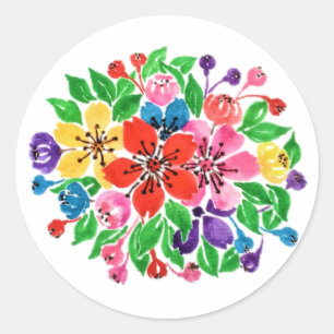 Pegatina Redonda Flores de arcoiris acuáticas