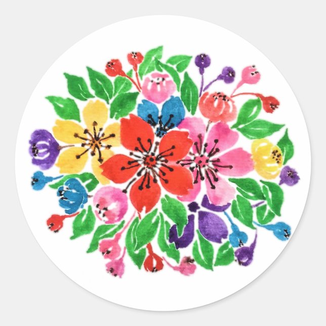 Pegatina Redonda Flores de arcoiris acuáticas (Anverso)