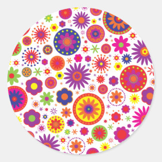 Pegatina Redonda Flores de arcoiris hippy