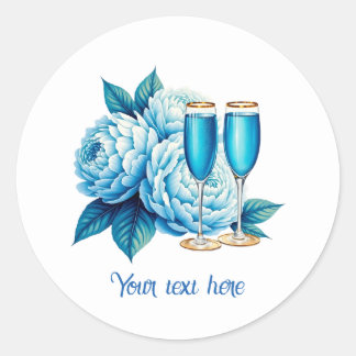 Pegatina Redonda Flores de boda elegantes champán personalizables 