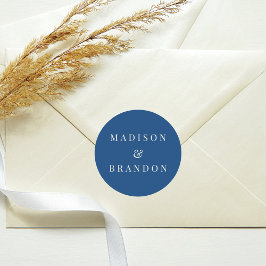 Pegatina Redonda Flores de bodas de mediados del siglo | Azul